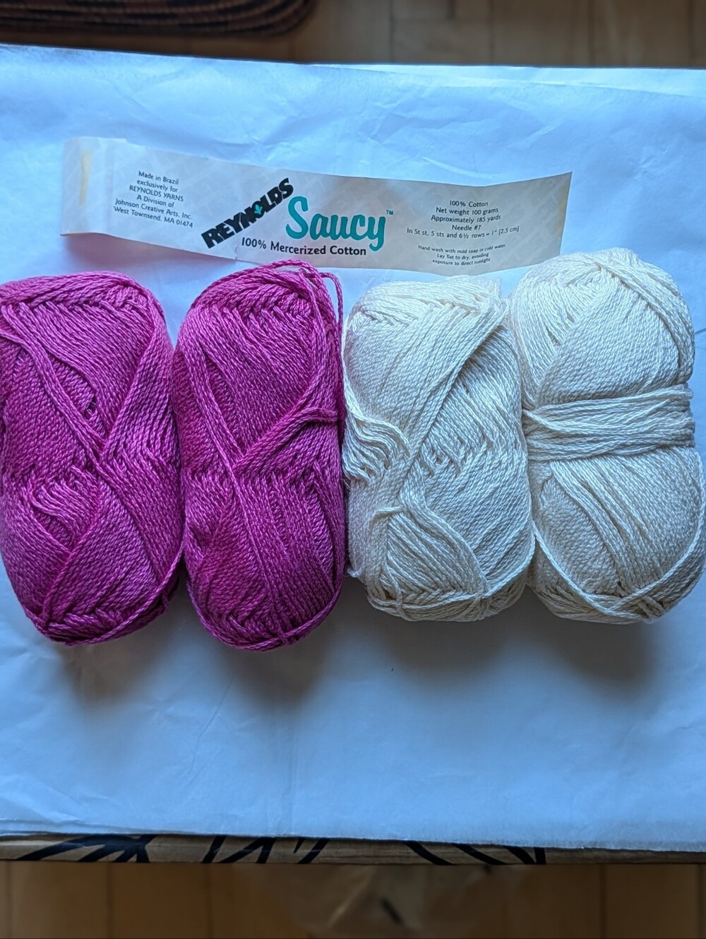 4 Skeins Cotton Yarn - White and Pink